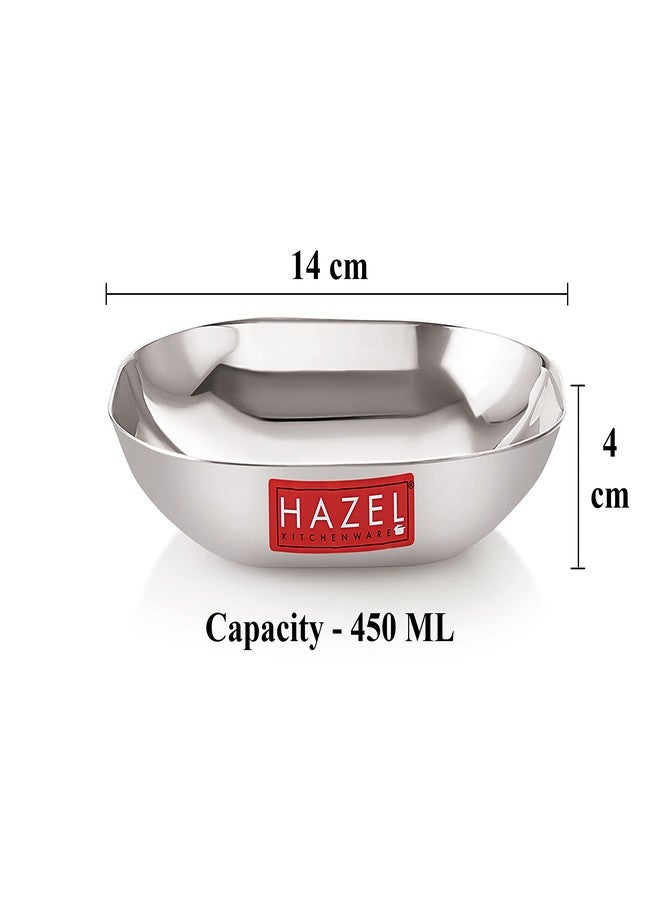 هايزل طبق حلويات فضي من الفولاذ المقاوم للصدأ من هازل | طبق مربع الشكل من الفولاذ للوجبات الخفيفة والفطور | طقم علبتين من الفولاذ المقاوم للصدأ | سعة كل علبة 450 مل، فضي - Image 4